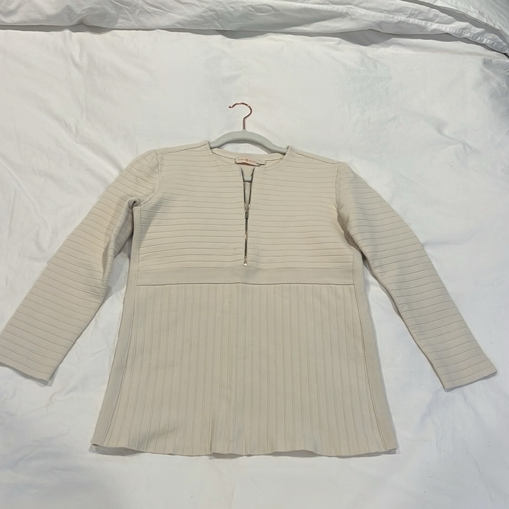 Tory Burch Ecru-colored Zip Up Sweater-Small